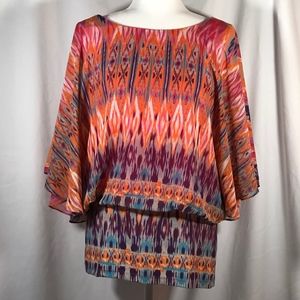 Ikat Patterned Flutter Blouse